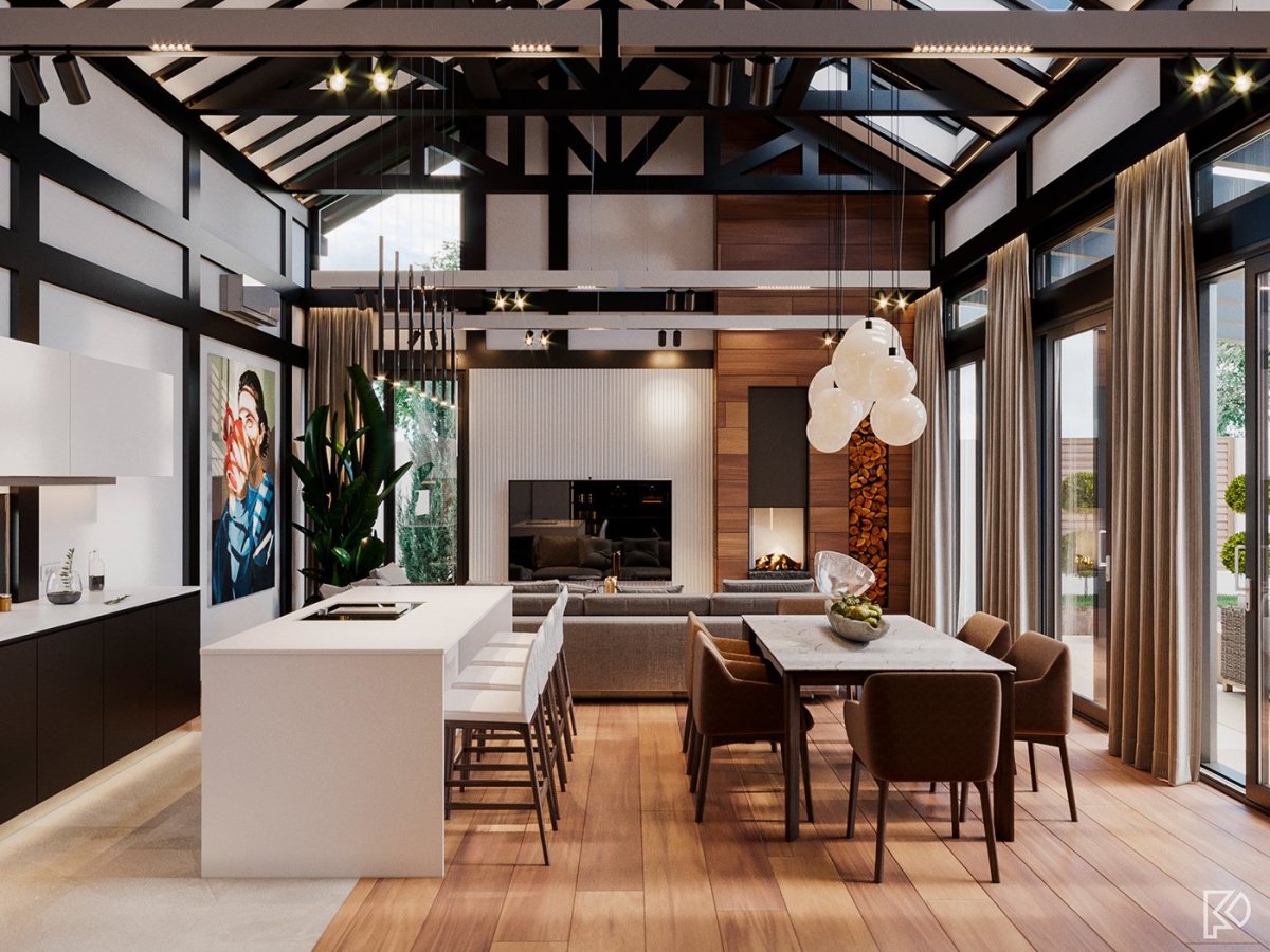 Гостиная кухня в стиле фахверковый в квартире