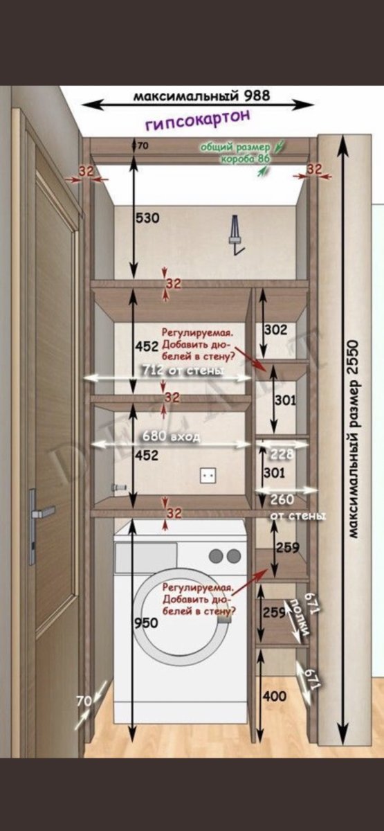Шкаф для стиральной машины чертеж