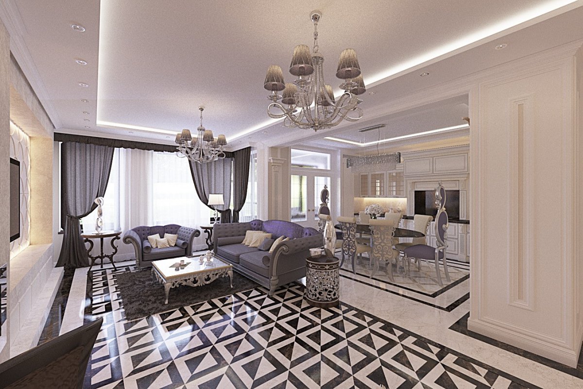 Кухня гостиная арт деко в доме