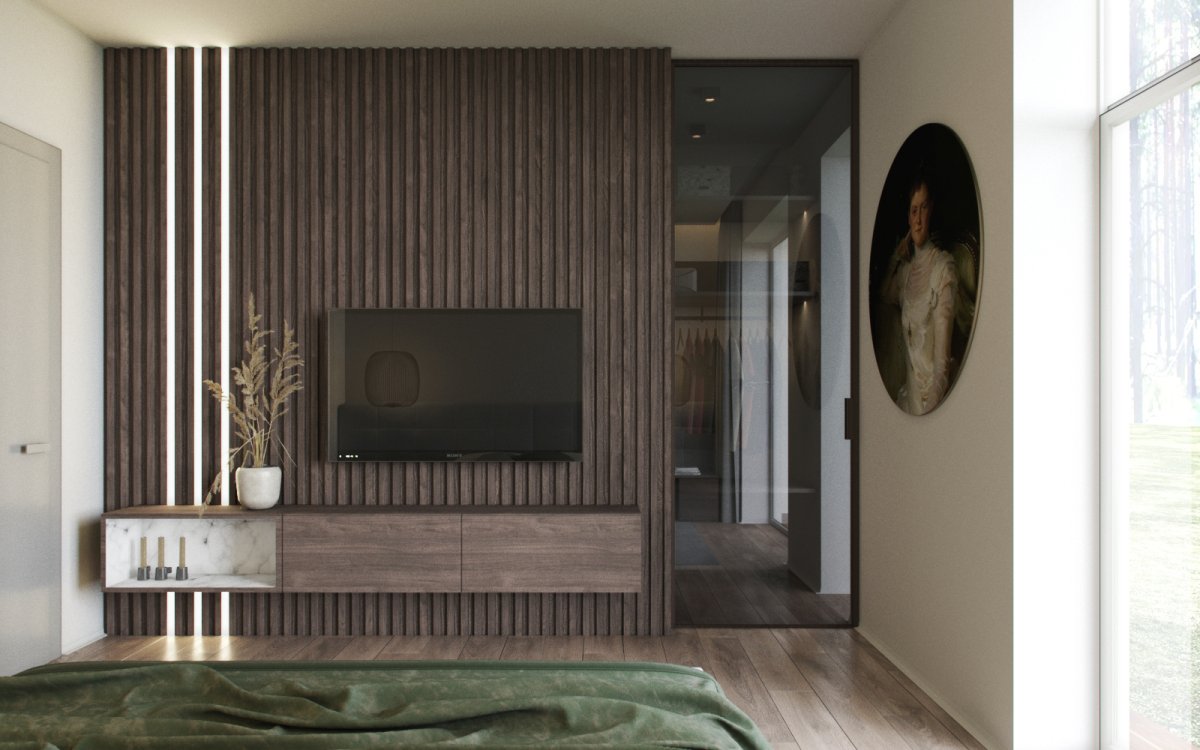 Рейки на стене с телевизором