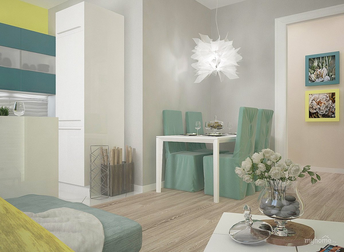 Мятный цвет в интерьере студии