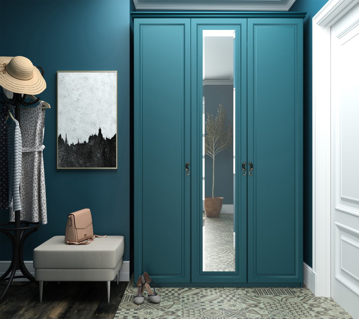 Синий шкаф в прихожей