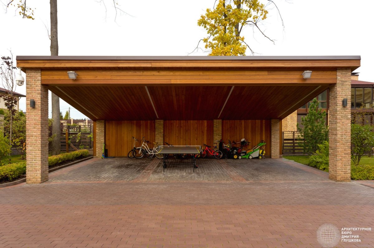 Гараж с навесом в современном стиле