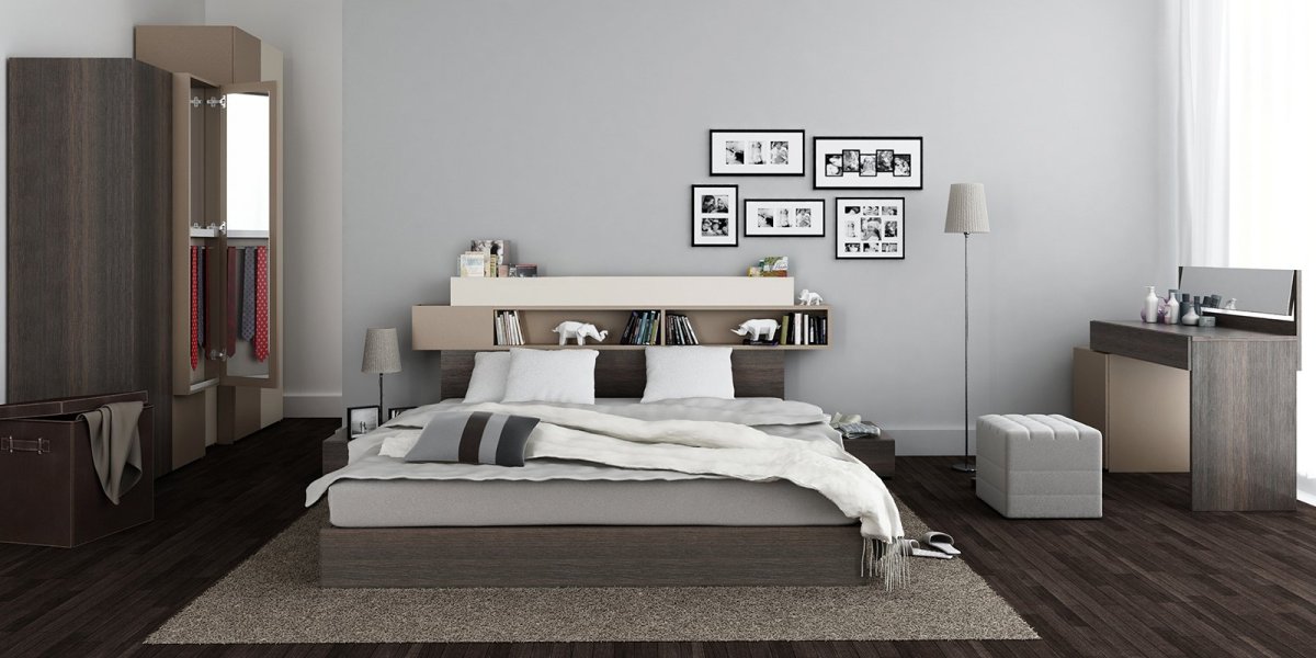 Кровать с прикроватными полками совместная