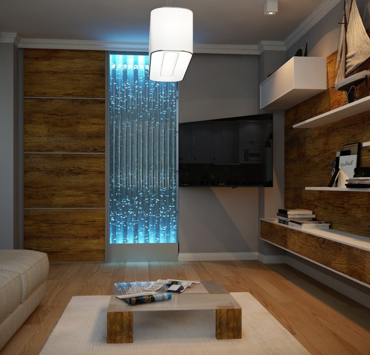 Водопад на стену с подсветкой